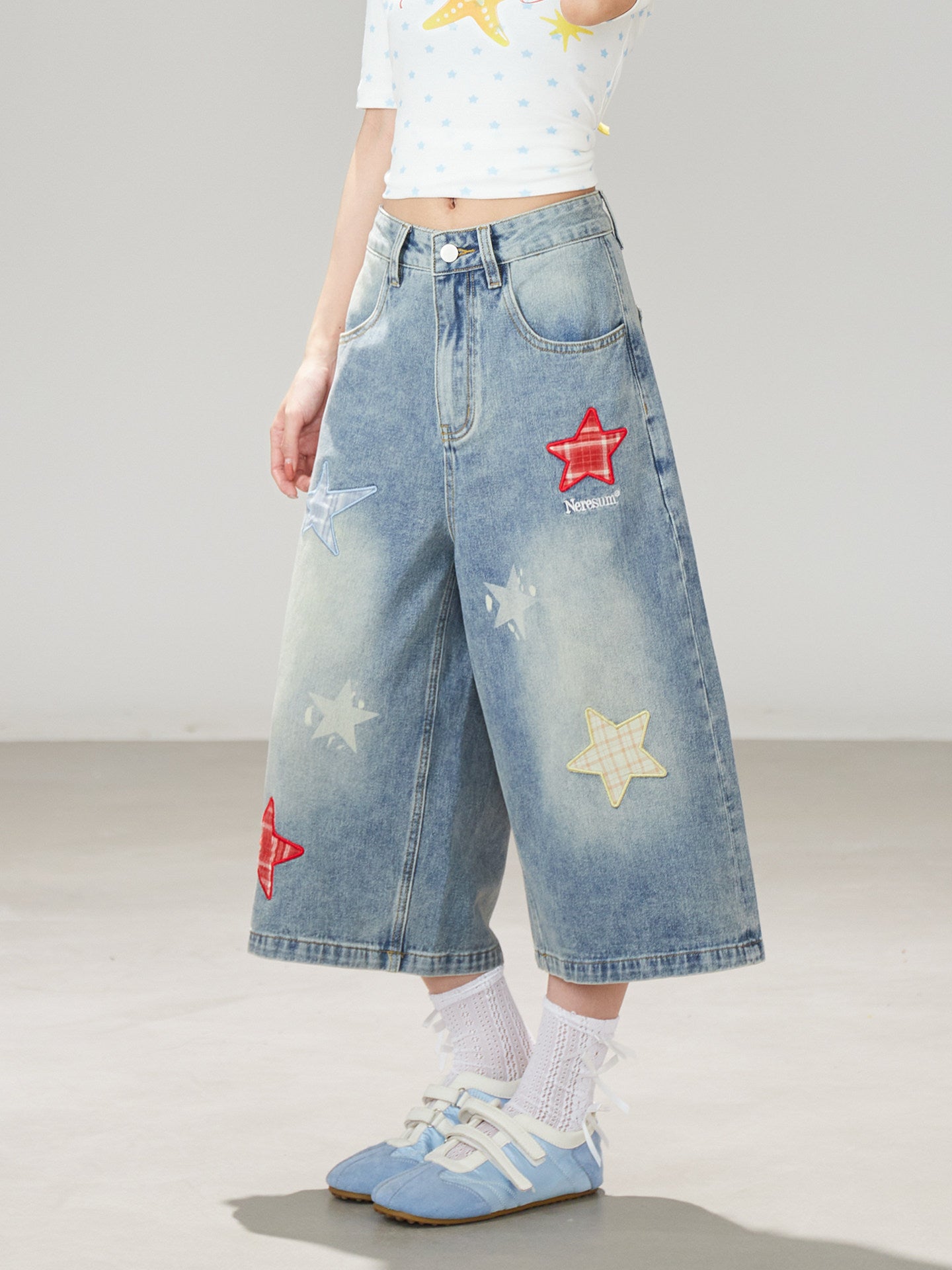 Blue Star Wide-Leg Denim Pants