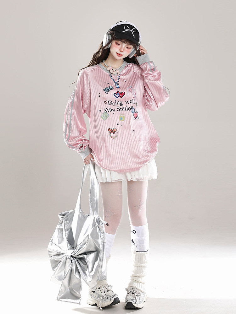 Doing Well Jersey Top — heart graphics, oversized fit