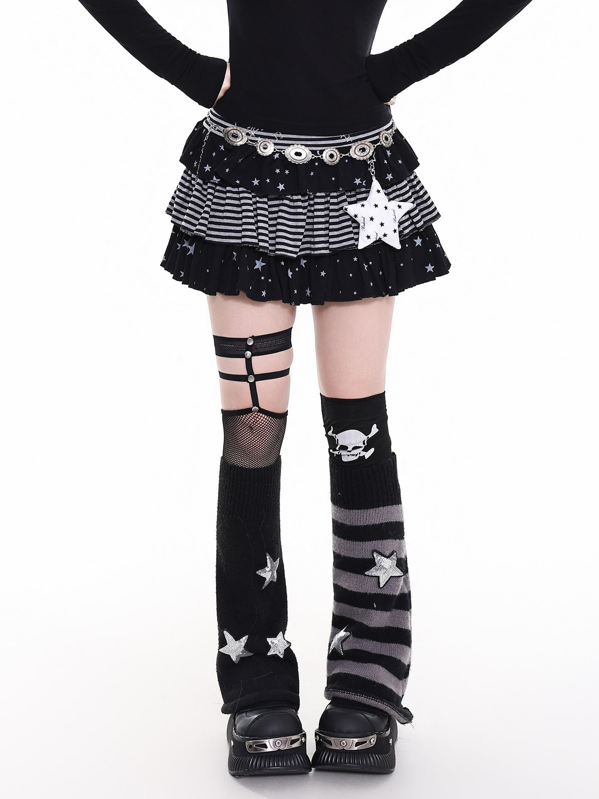 Star Stripe Tiered Ruffle Mini Skirt
