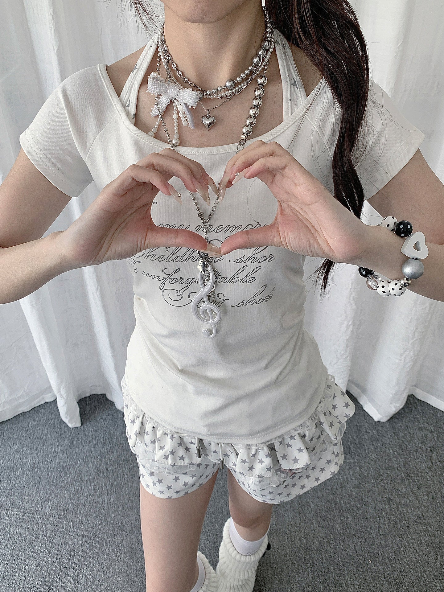 Ivory Halter Faux-Layer Script Fitted Tee