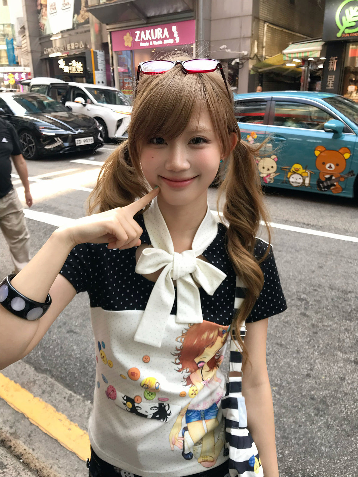Polka Dot Bow-Tie Graphic Fitted Tee