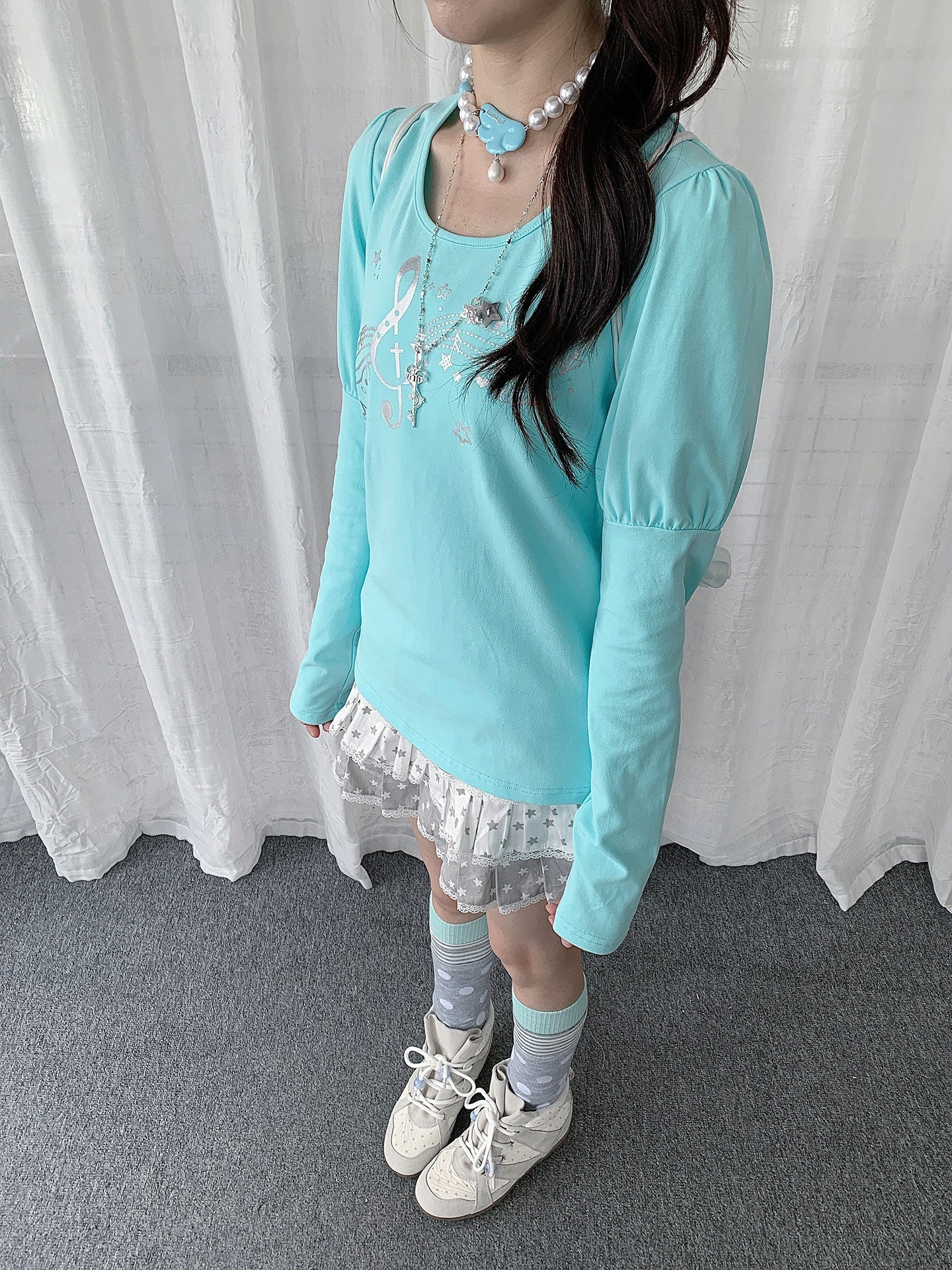 Wish Melody Puff-Sleeve Long Sleeve Top