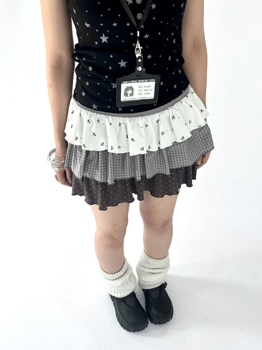 Floral Plaid Tiered Low-Rise Mini Skirt