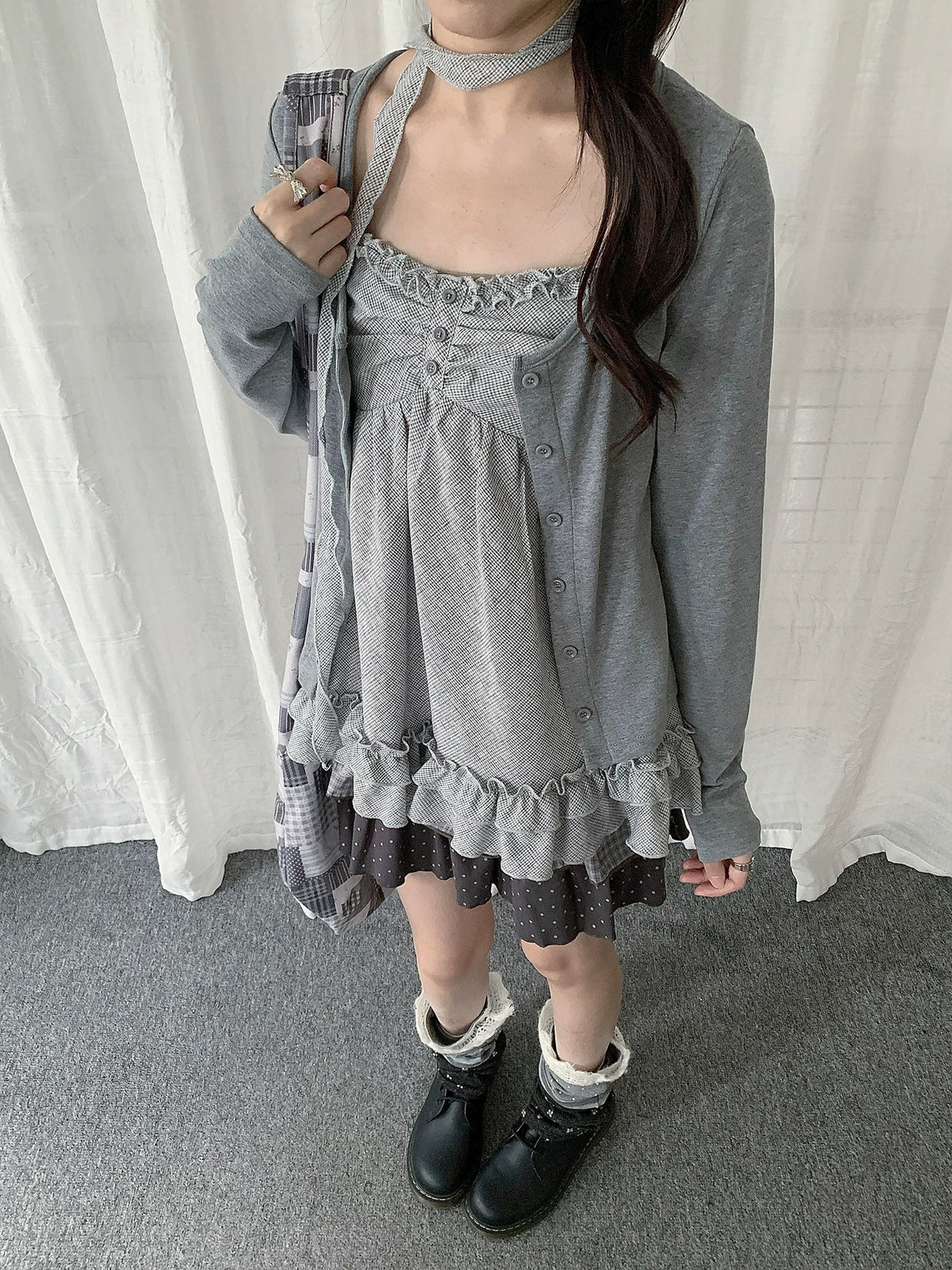 Ruffle Cami & Soft Cardigan Two-Piece Layered Top Set