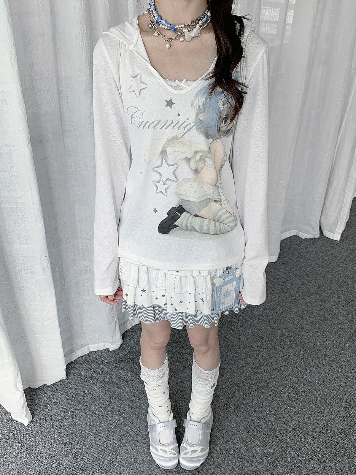 Angel Girl Sheer Hooded Long Sleeve Top