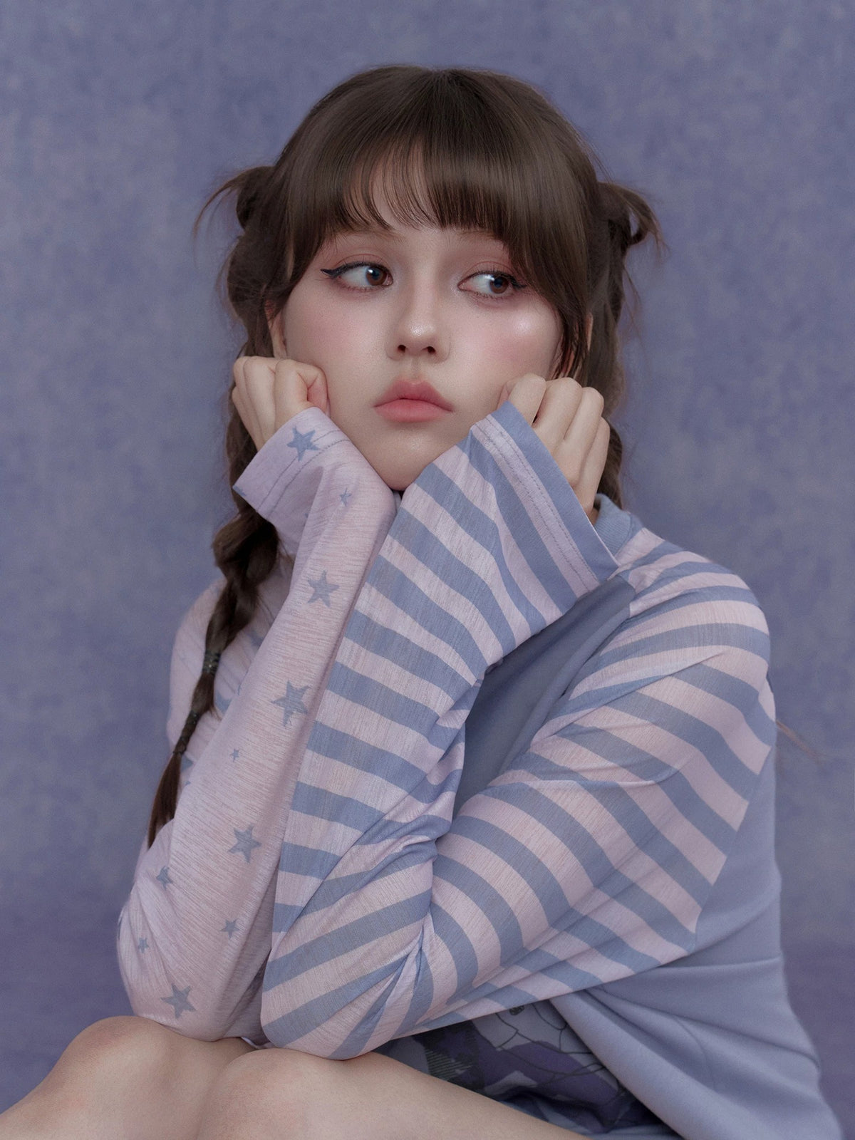 Lavender Star Stripe Raglan Graphic Long-Sleeve Tee