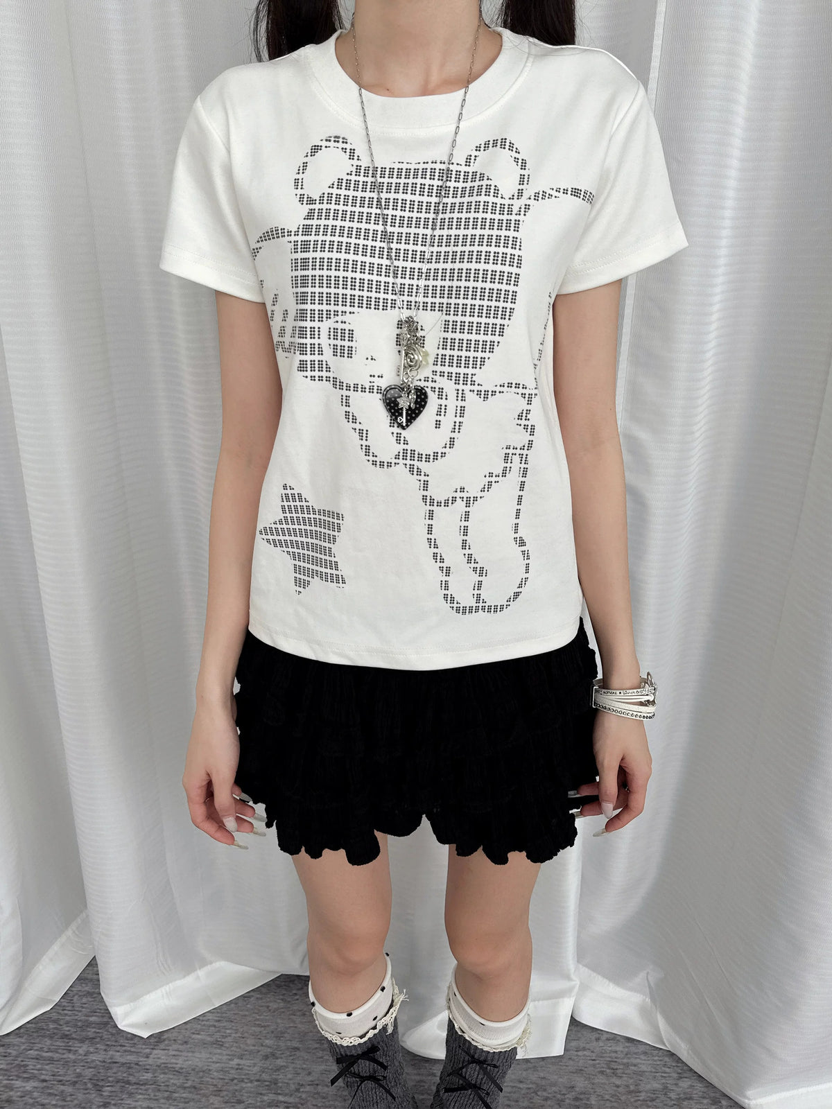 Pixel Teddy Graphic Fitted Tee