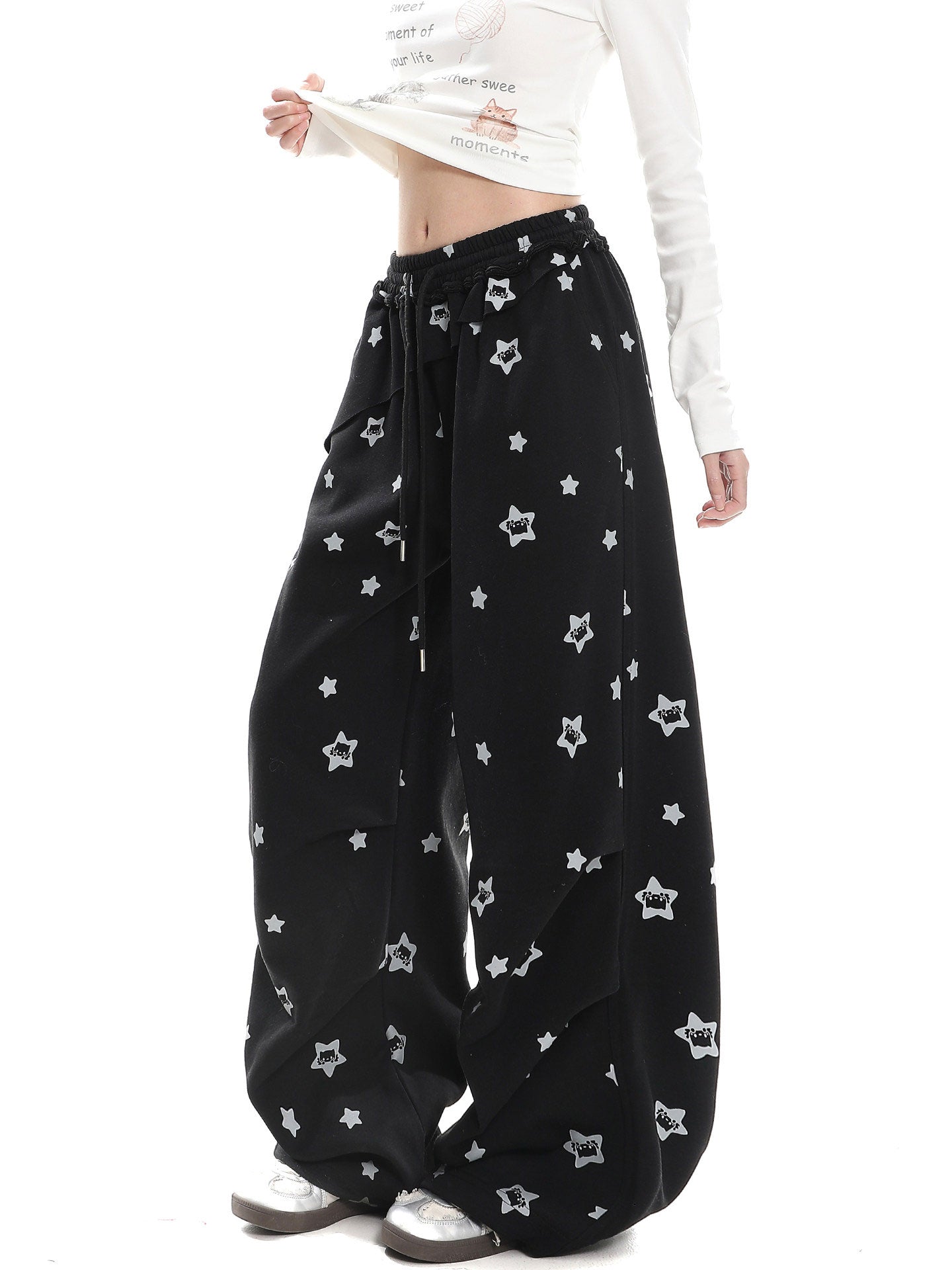 Star Kitty Layered Wide-Leg Pants