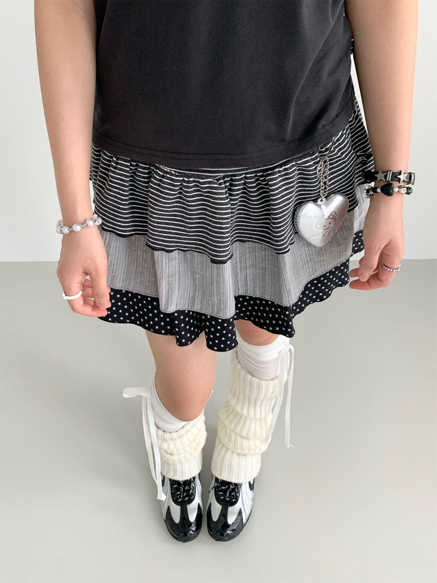 Trio Stripe Star Tiered Mini Skirt