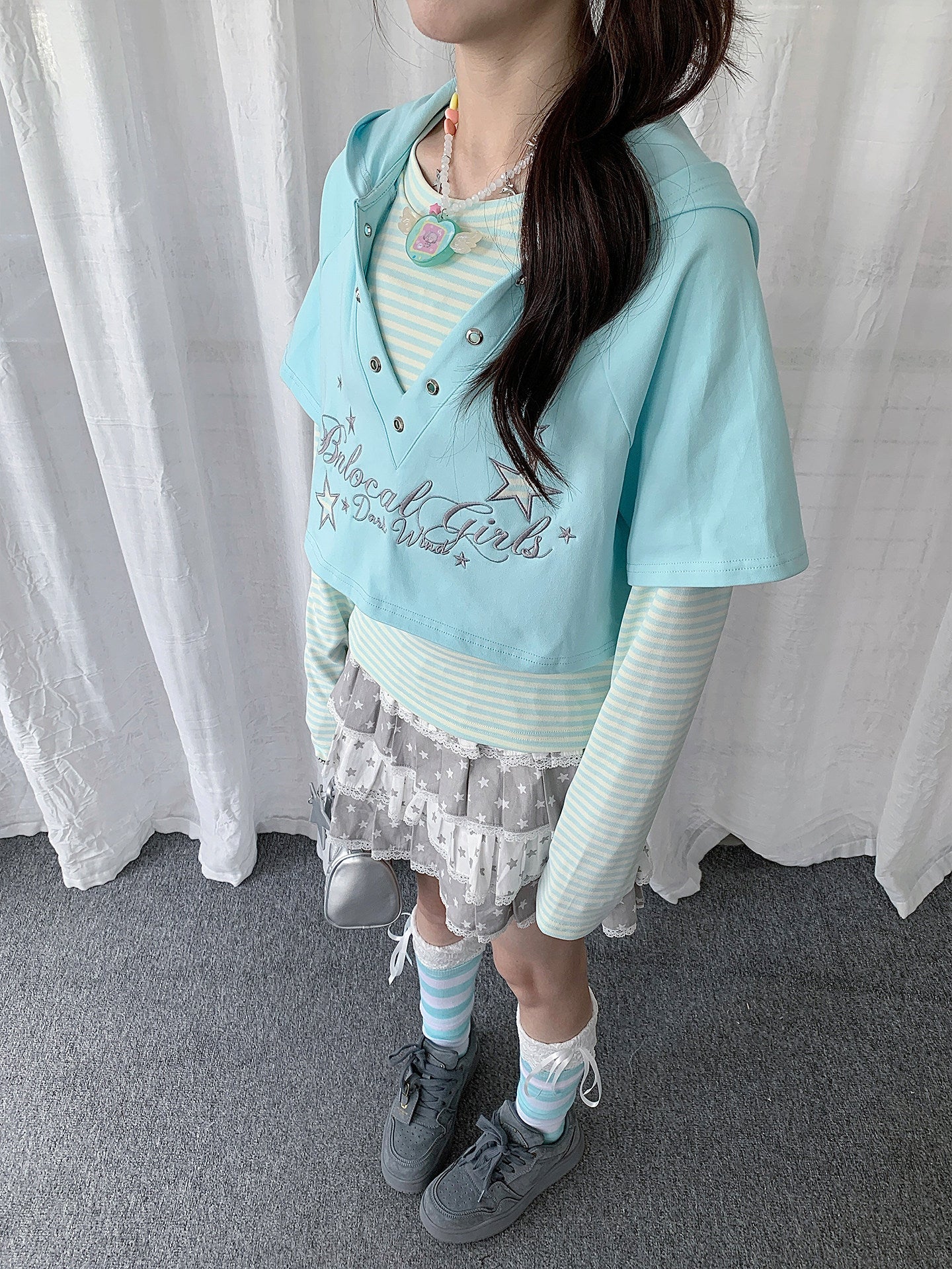 Star Whisper Layered Hoodie Two-Piece Top Set