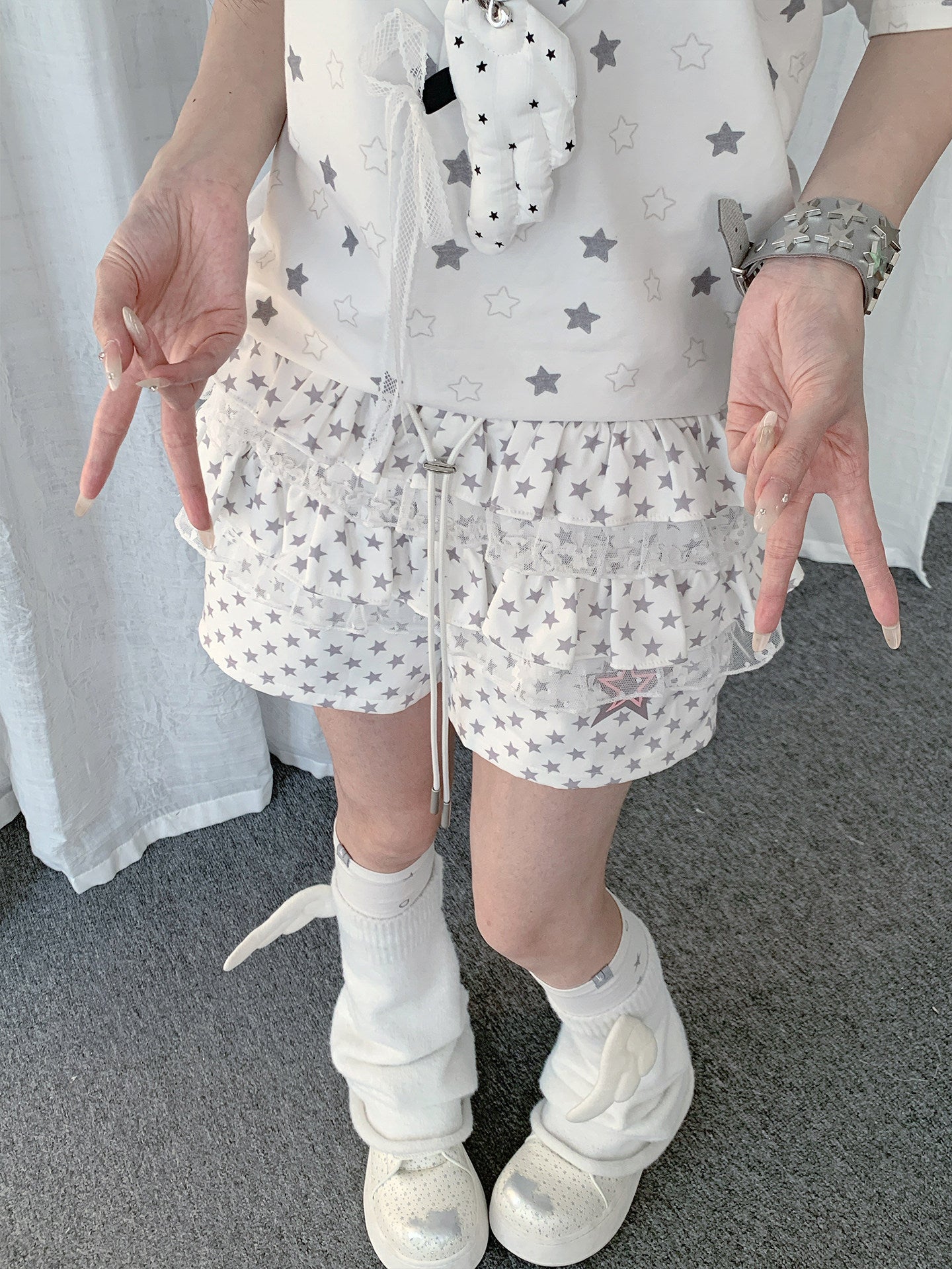 Star Lace Tiered Ruffle Shorts