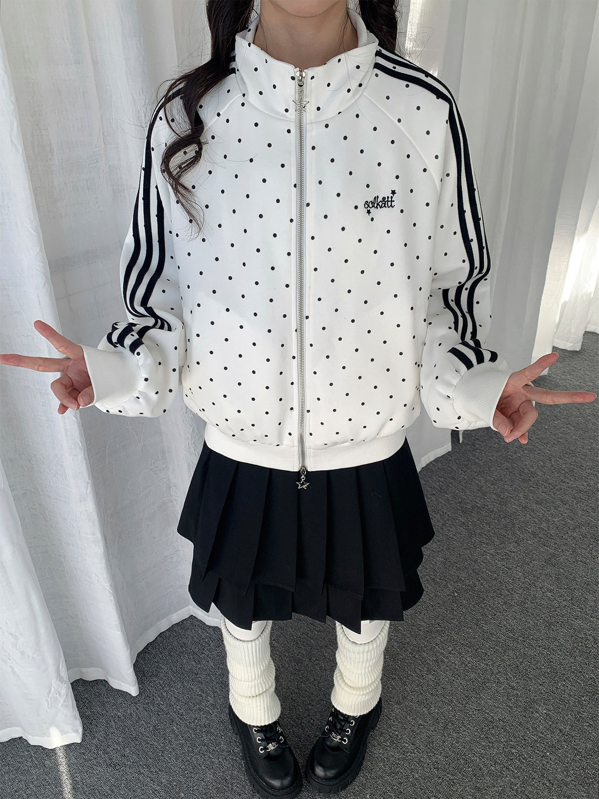 Polka Dot Contrast-Stripe Track Jacket