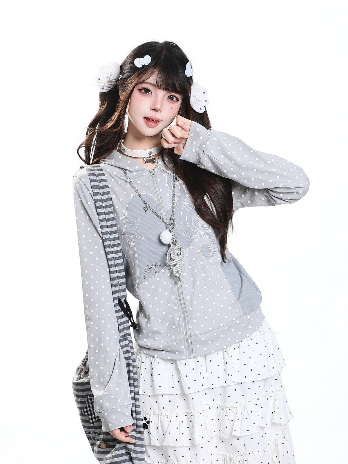 Polka Dot Star Zip-Up Hoodie