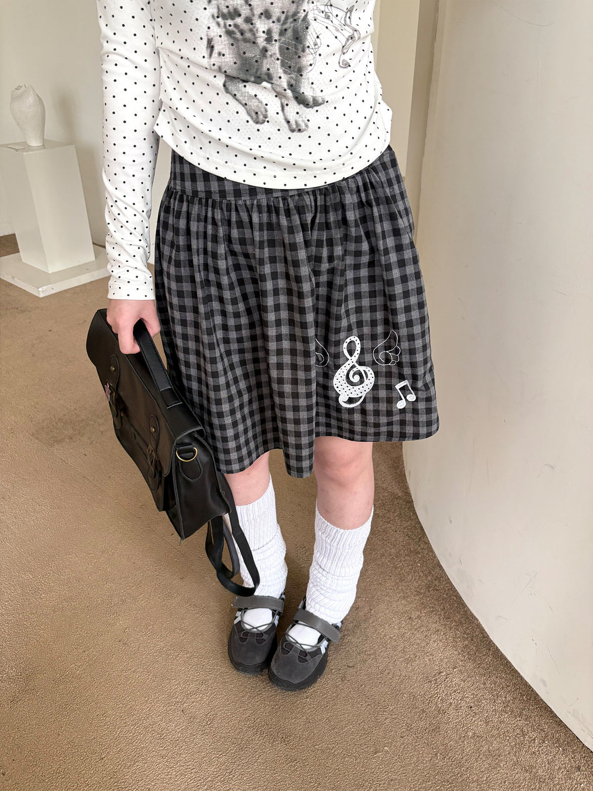 PRODUCT TITLE Angel Wing Music Note Plaid Pleated Skirt