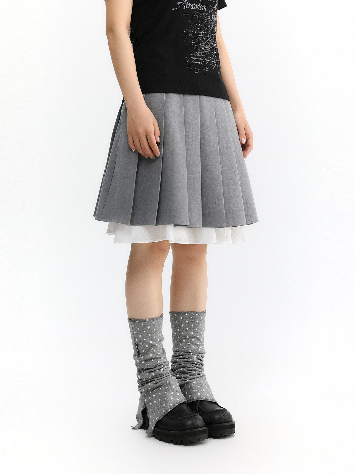 Layered Pleated Suit Midi Skirt