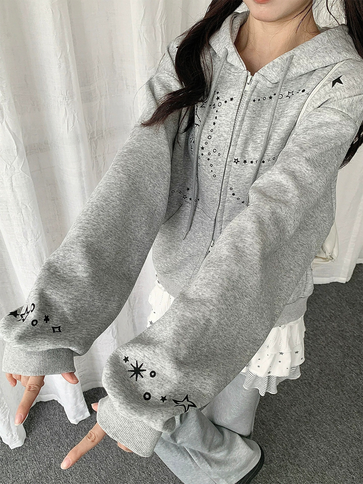 Bunny-Ear Star Doodle Zip-Up Hoodie