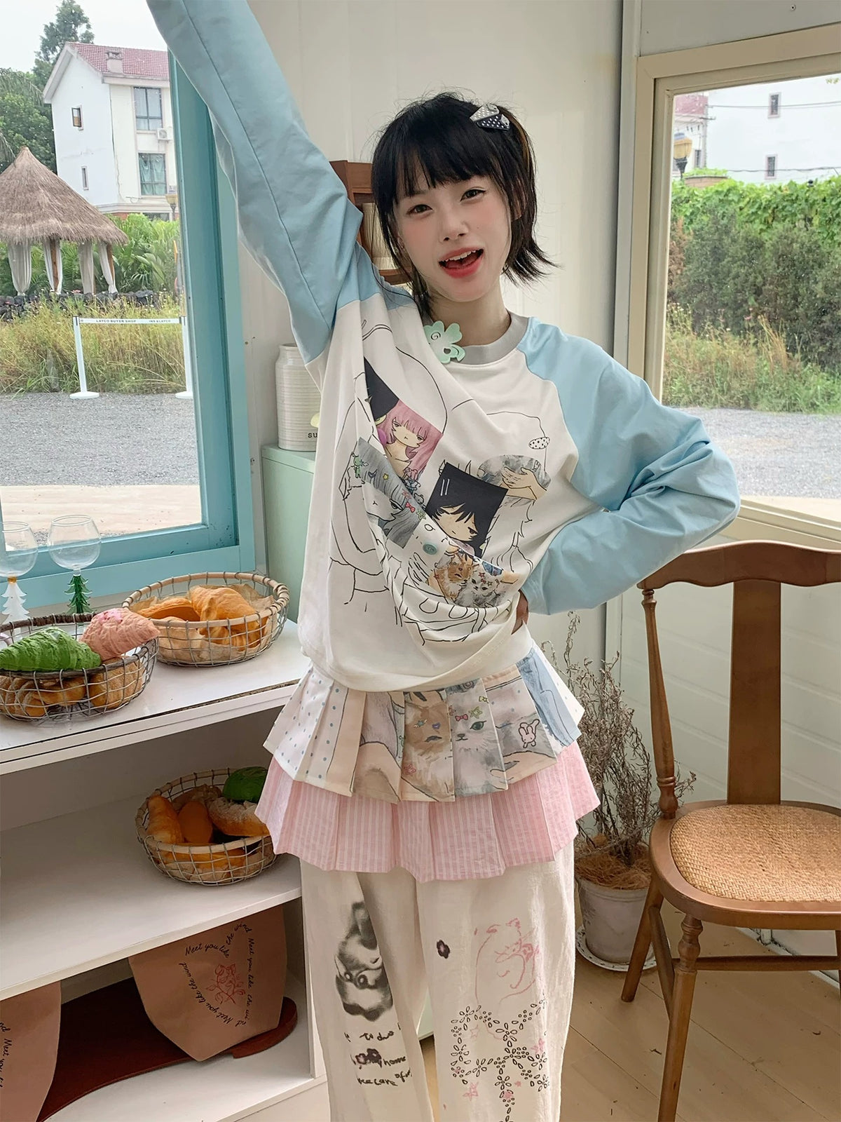Pink Cat Double-Layer Layering Skirt