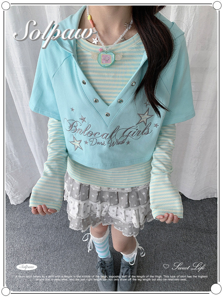 Star Whisper Layered Hoodie Two-Piece Top Set