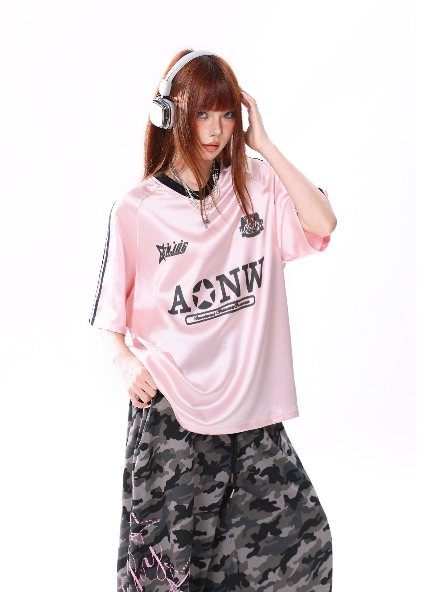 08 Satin Star Jersey — Y2K Girly Oversized V-Neck