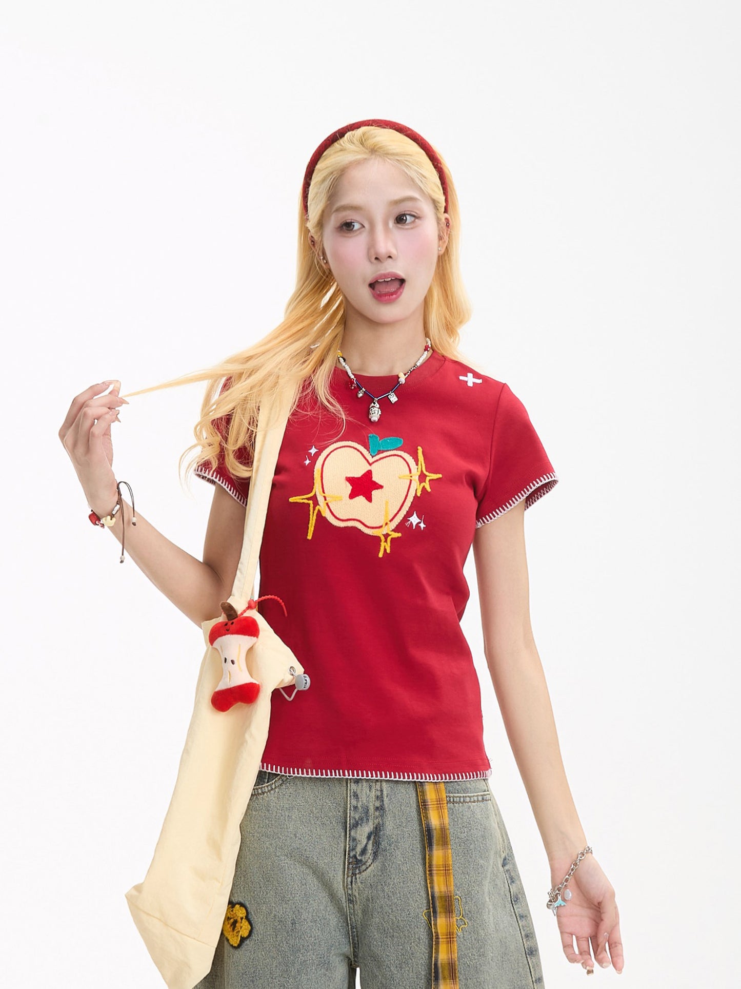 Apple Star Embroidered Baby Tee