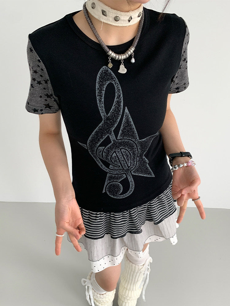Faded Treble Star-Sleeve Graphic Tee