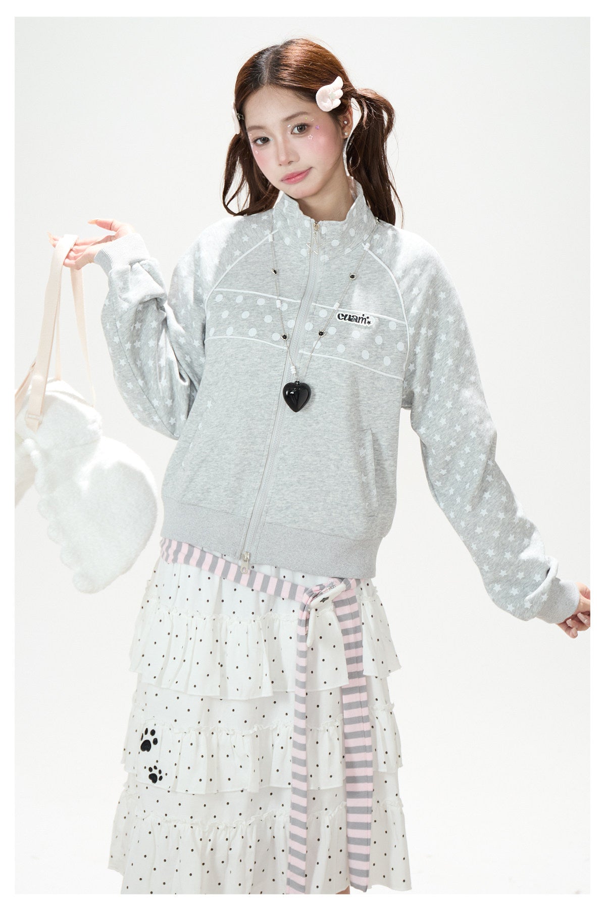 Polka-Dot Star Zip-Up Sweatshirt Jacket