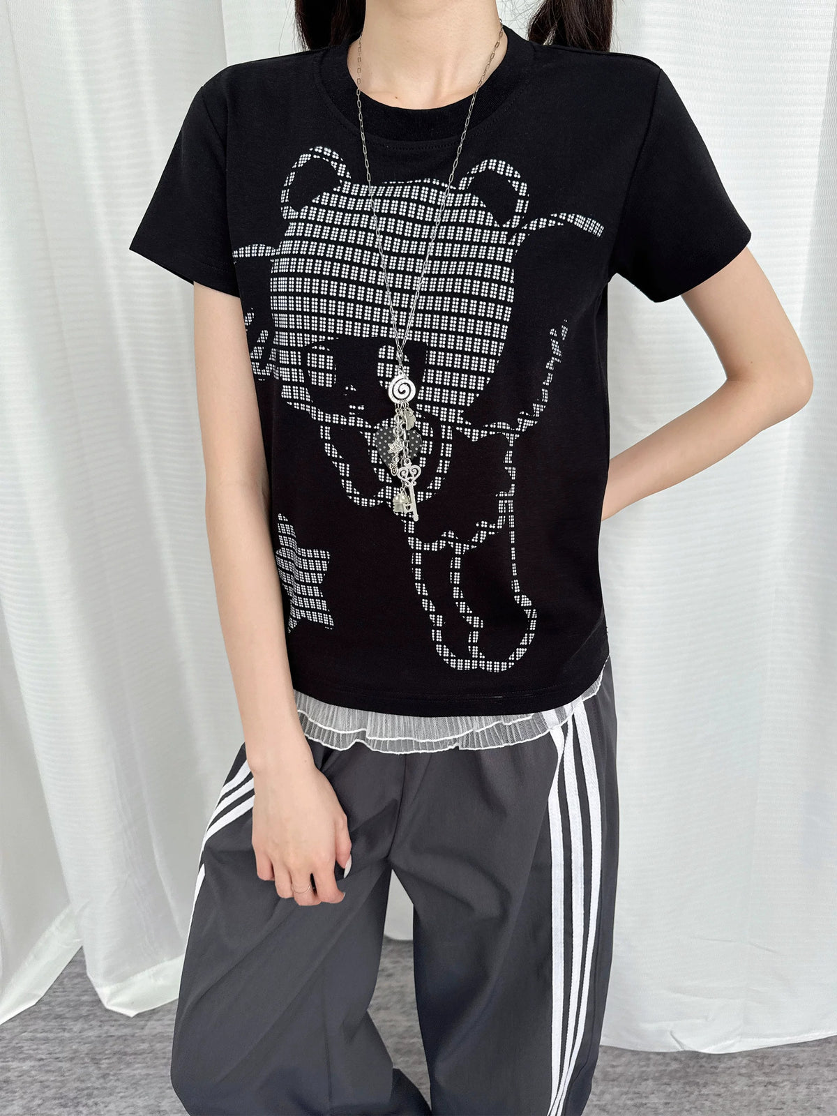 Pixel Teddy Graphic Fitted Tee