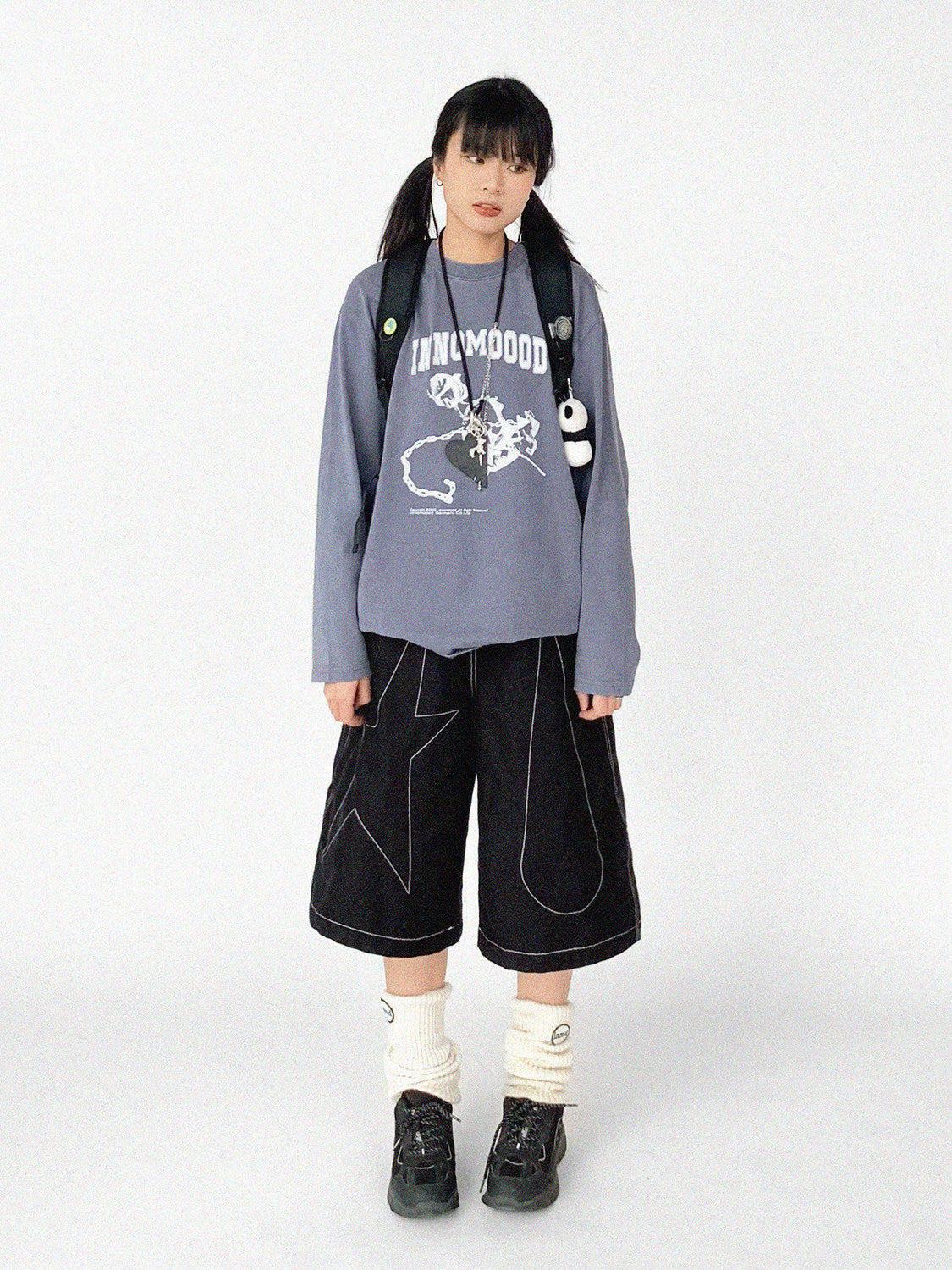 Falling Star Contrast-Stitch Wide-Leg Culottes