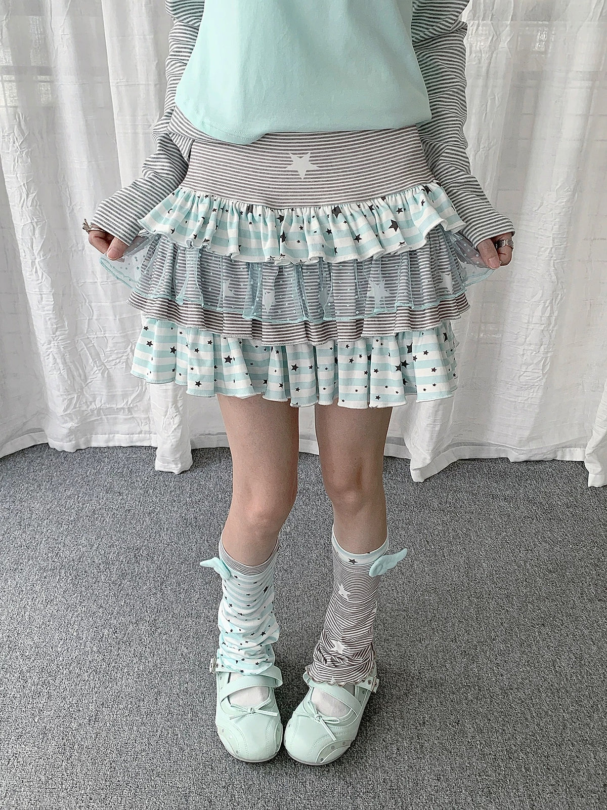 Star Stripe Tiered Ruffle Mini Skirt