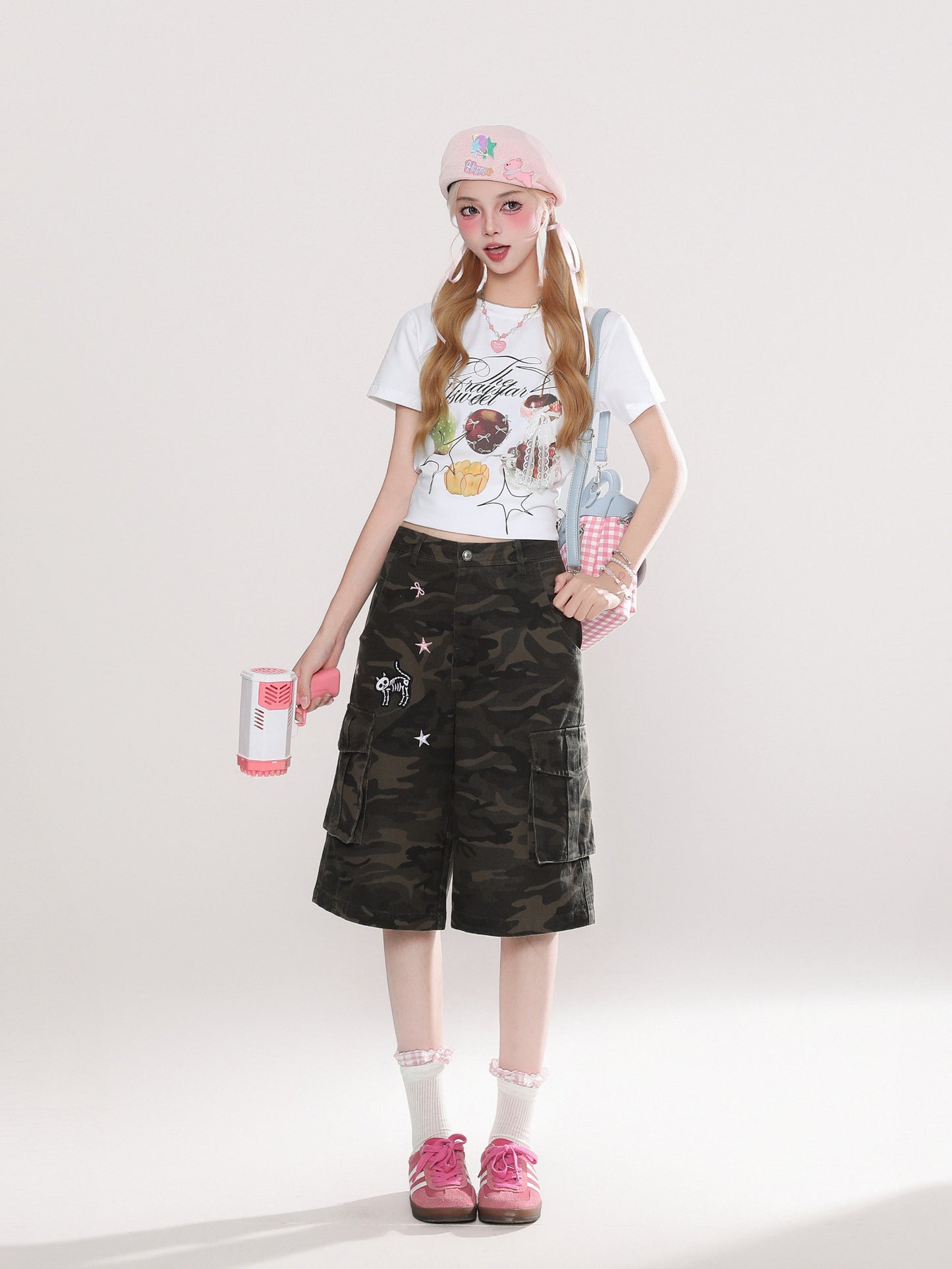 Pink Detail Camo Cargo Shorts