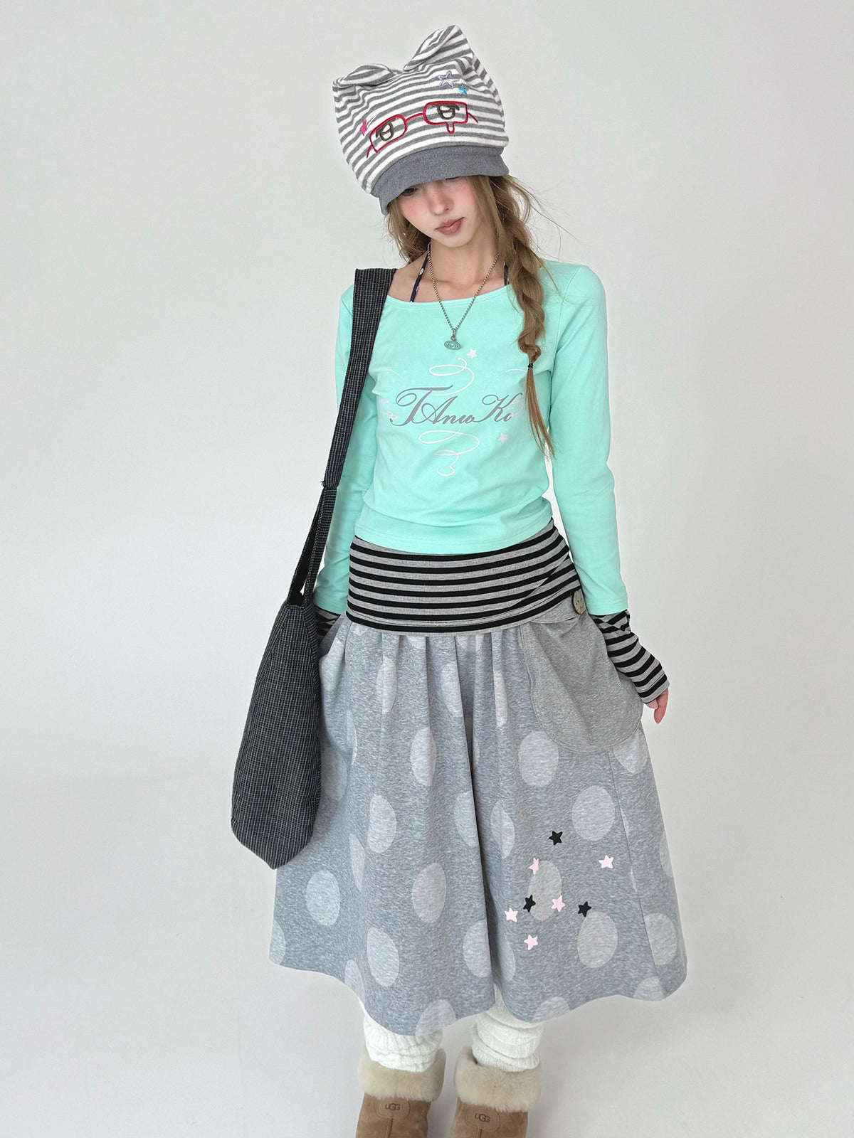 Mint Green Stripe-Cuff Long Sleeve Top