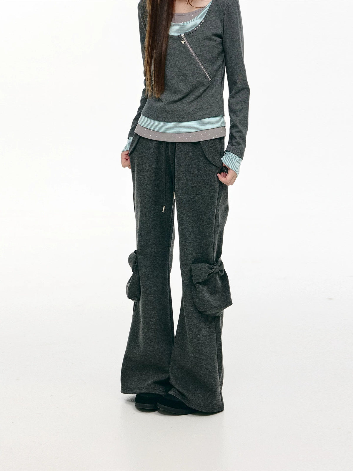Bow-Pocket Flared Wide-Leg Pants