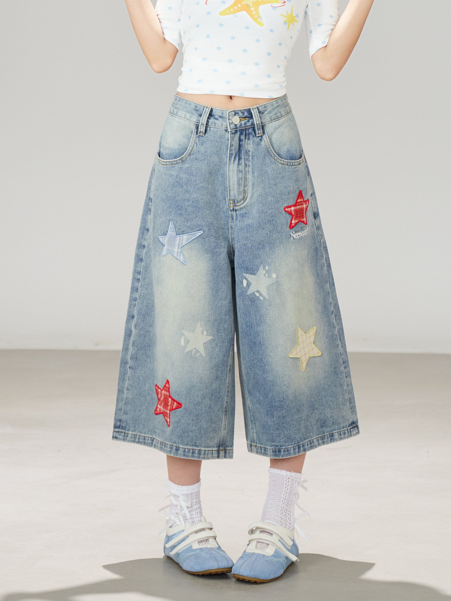 Blue Star Wide-Leg Denim Pants