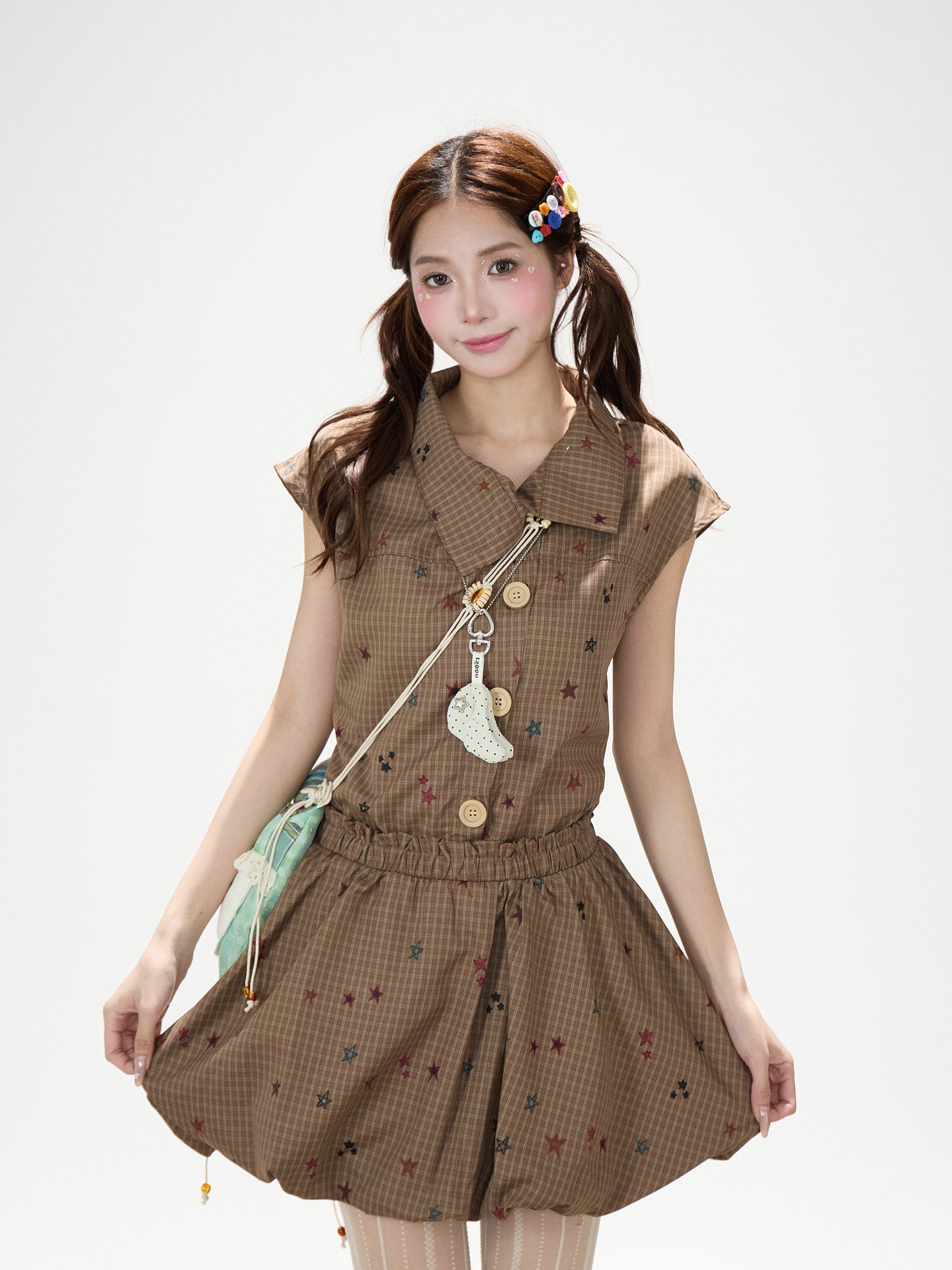 Starry Plaid Bubble Mini Dress