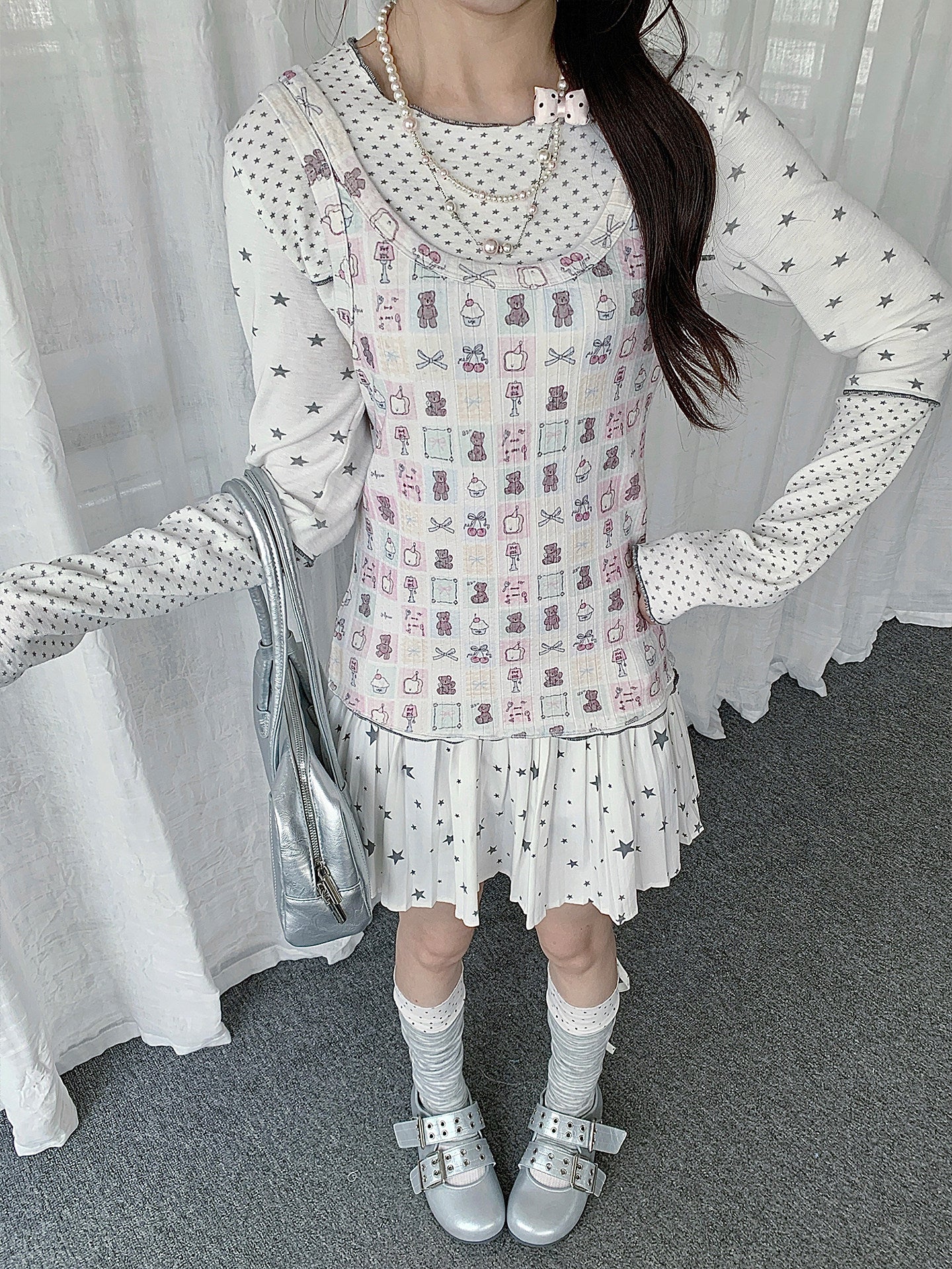 Ivory Star Bear Layered Two-Piece Top Set