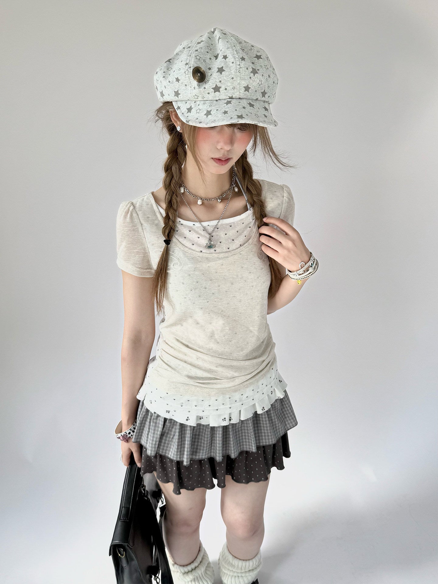 Angel Cat Back-Tie Layered Lyocell Tee