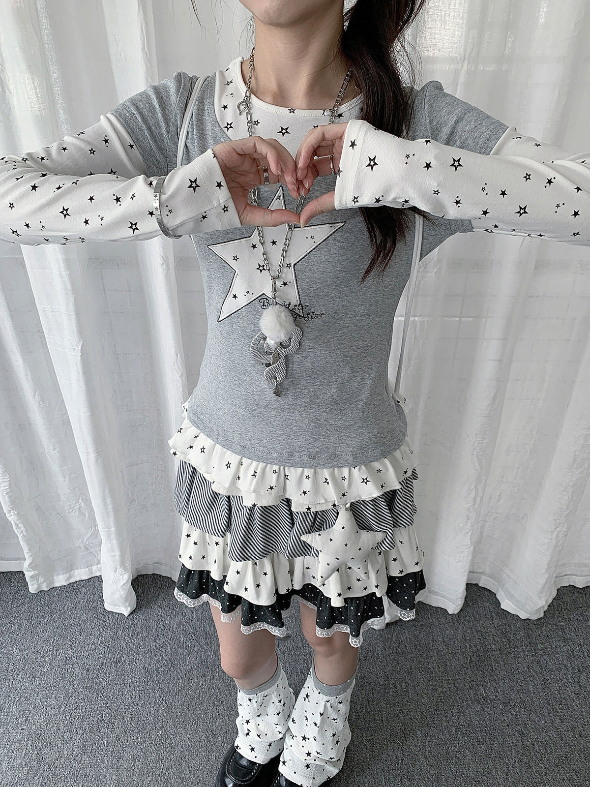 Star Appliqué Layered Long Sleeve Top