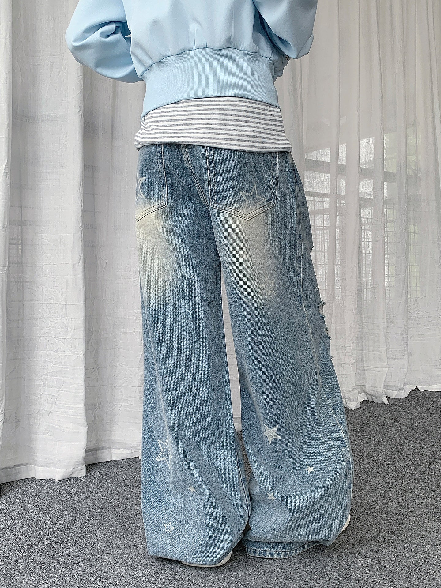 Blue Star Ripped Wide-Leg Jeans