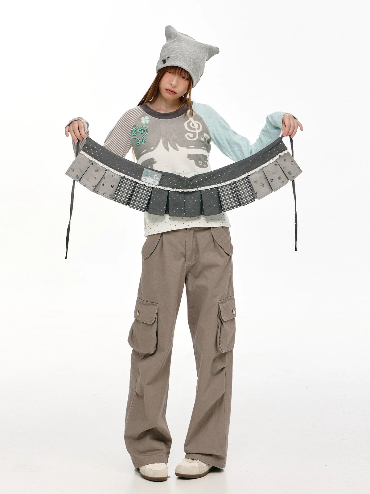 Plaid Panel Layering Wrap Skirt