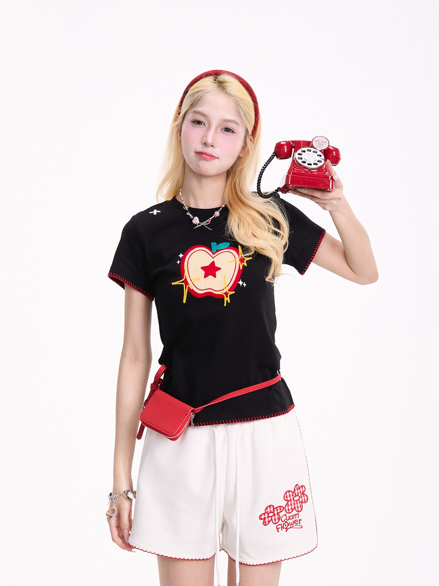 Apple Star Embroidered Baby Tee