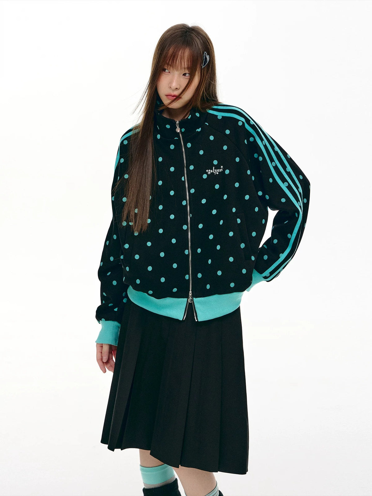 Mint Polka Dot Double-Zip Track Jacket