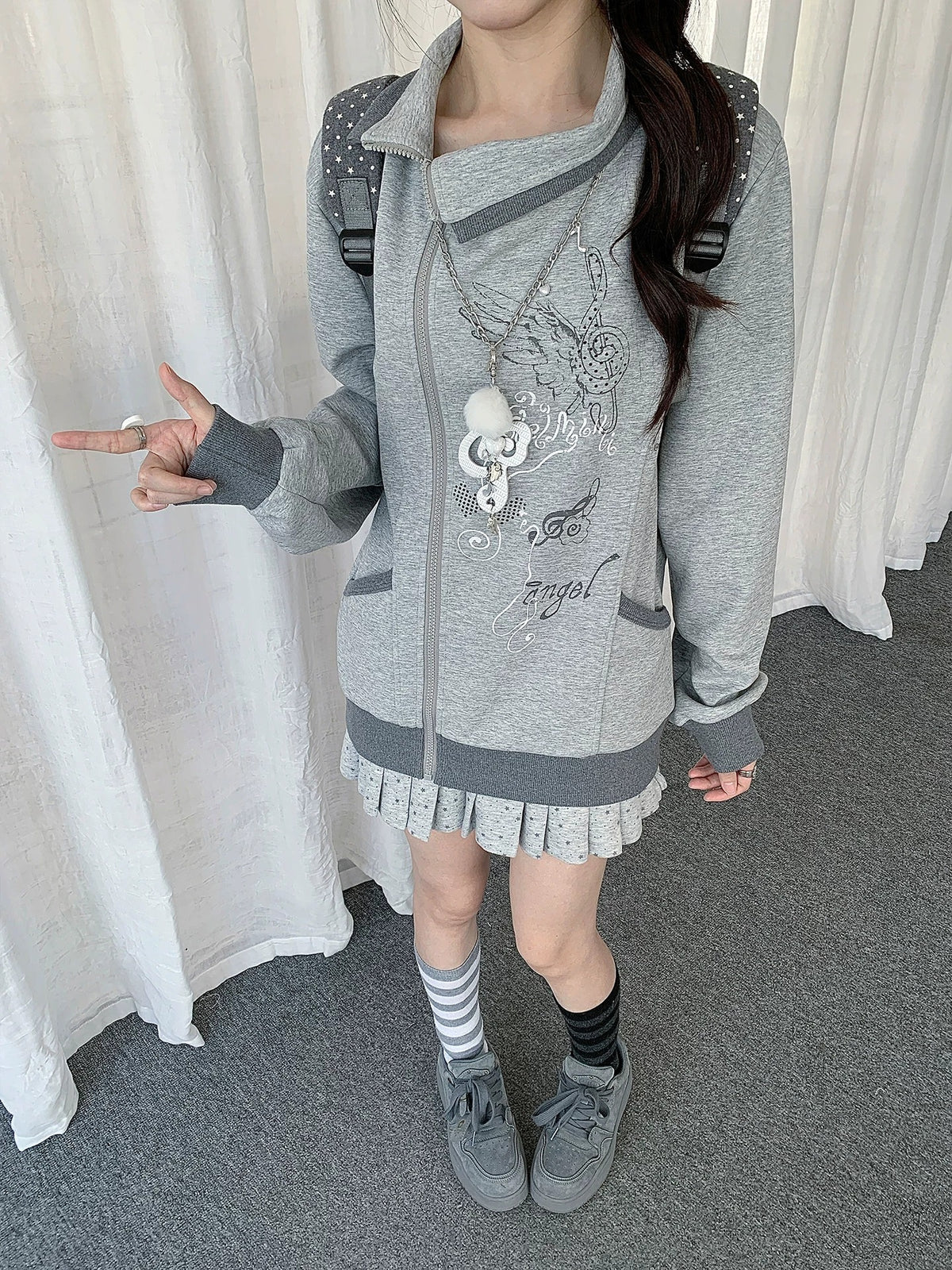 Music Angel Asymmetric Zip-Up Jacket