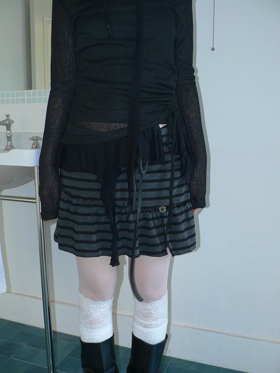 Striped Pleated Tie-Waist Mini Skirt