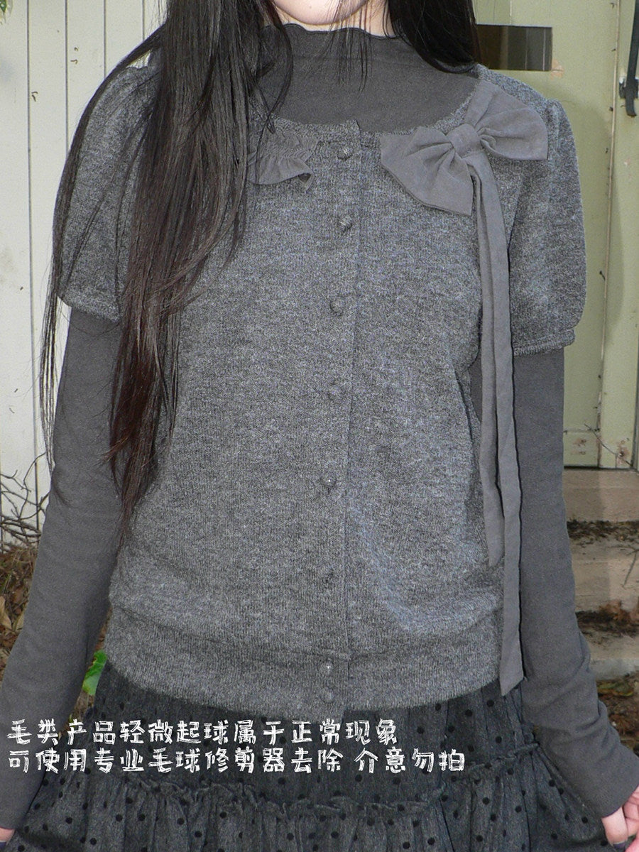 Bow-Detail Knit Cardigan & Long Sleeve Two-Piece Set