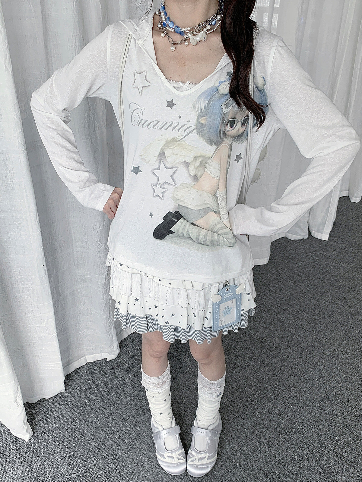 Angel Girl Sheer Hooded Long Sleeve Top