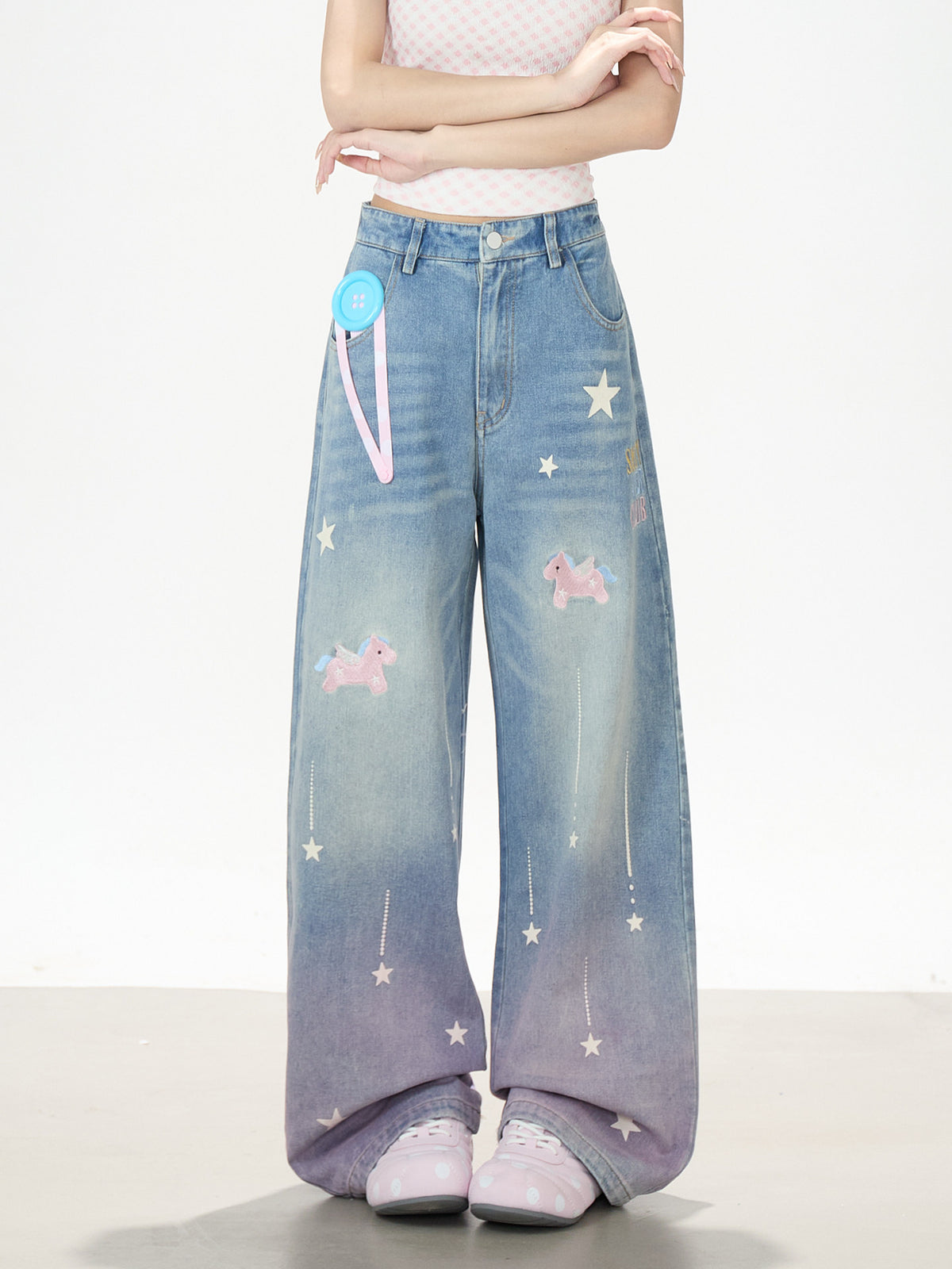 Dreamy Unicorn Star Washed Wide-Leg Jeans