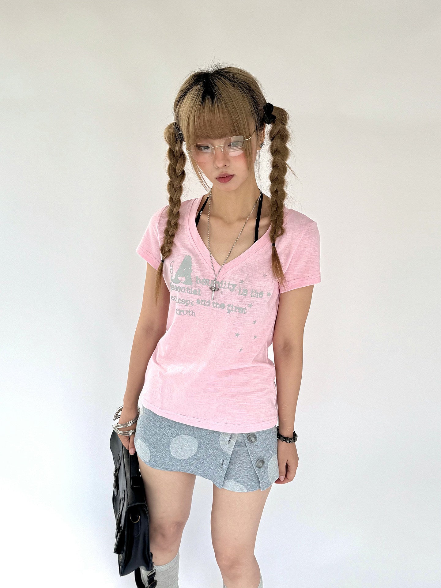 Gray Button Low-Rise A-Line Skort