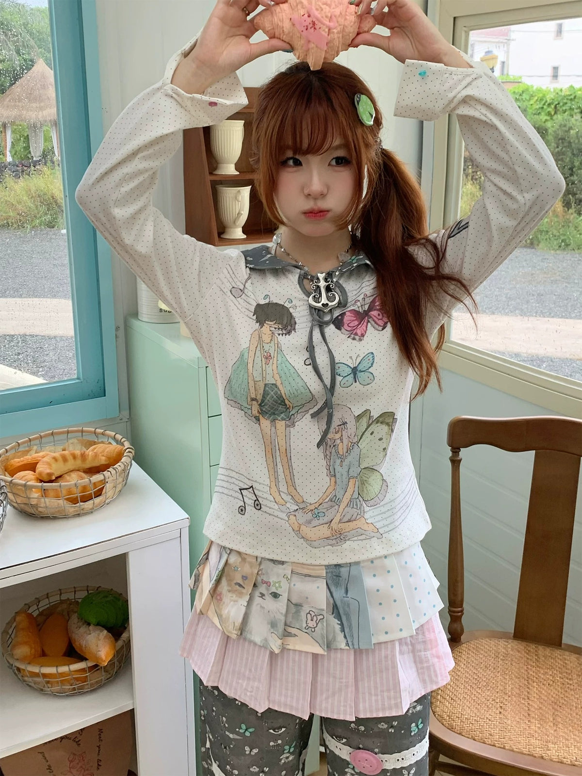Pink Cat Double-Layer Layering Skirt