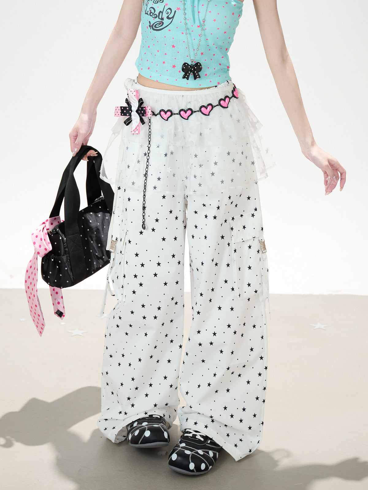 Allover Star Cargo Wide Leg Pants