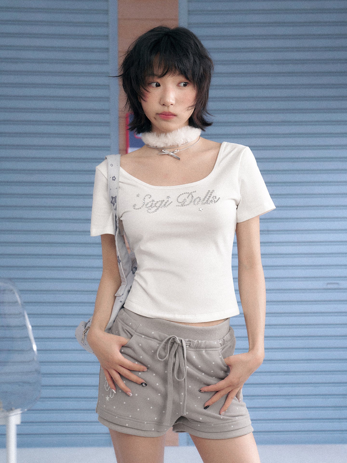 Angel Wing Lace-Up Rhinestone Tee